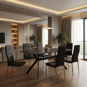 Τραπέζι Olivet pakoworld sintered stone μαύρο μαρμάρου-μαύρο 180x90x75εκ