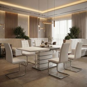 Τραπέζι επεκτεινόμενο Darsile Inart λευκό με γκρι-ανθρακί mdf 140-180x90x76εκ