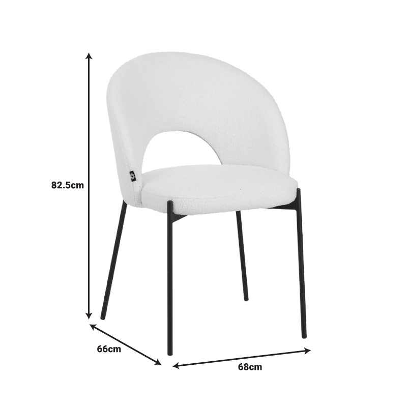 Καρέκλα Masebo pakoworld μπουκλέ ύφασμα σε μαύρη απόχρωση με μαύρα μεταλλικά πόδια 48x58.5x82εκ - Image 5