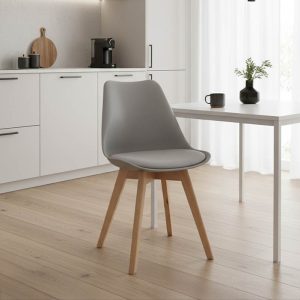 Καρέκλα Gaston pakoworld PP-PU ανοιχτό γκρι απόχρωση- φυσικό πόδι 43x51x75εκ