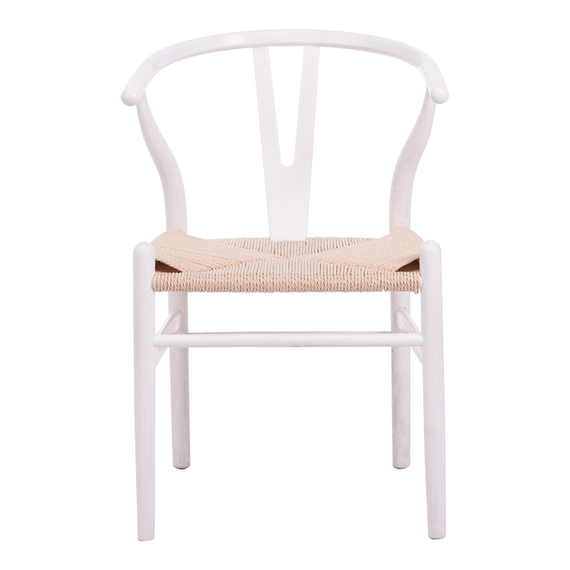 Καρέκλα Wishbone pakoworld rubberwood-σχοινί σε λευκή απόχρωση 53.5x57x74εκ - Image 4