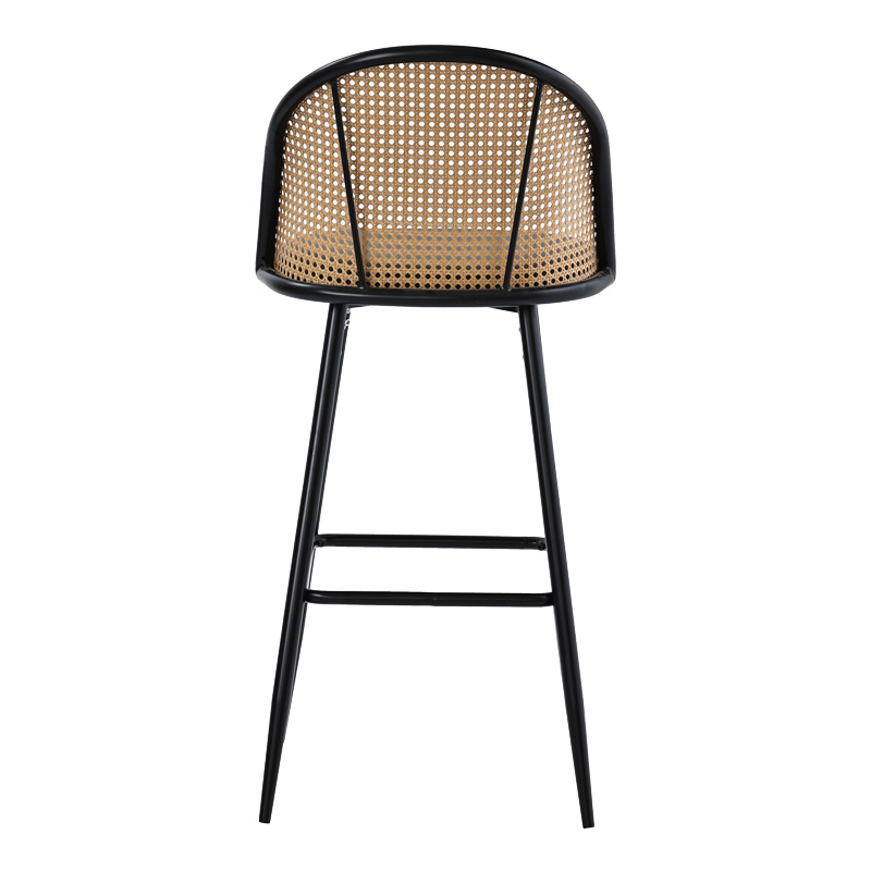 Σκαμπό μπαρ Kace pakoworld pe rattan φυσικό-ανθρακί pu-μαύρο μέταλλο 43x55x102εκ - Image 4