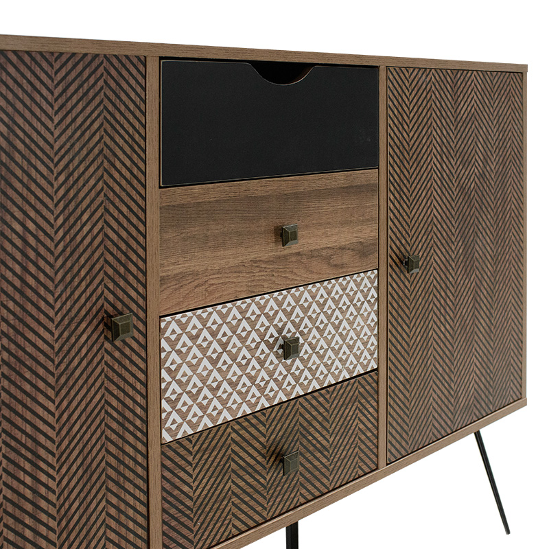 Μπουφές Boho pakoworld με τέσσερα συρτάρια καρυδί μεταλλικά πόδια 122x39,5x86εκ - Image 5