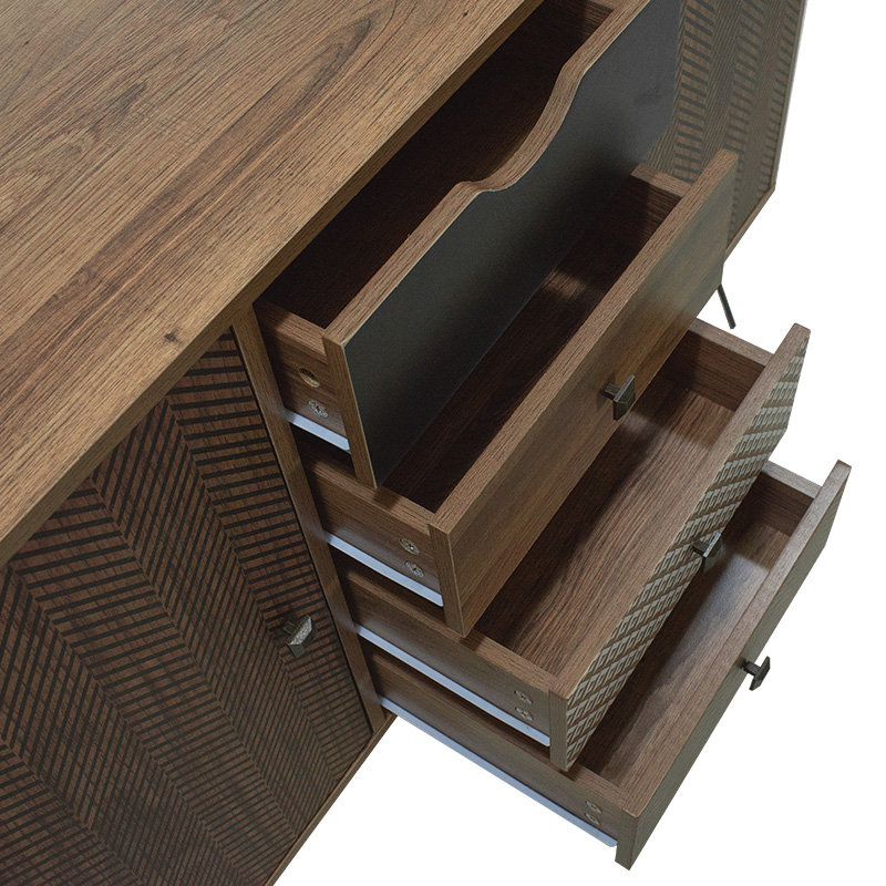 Μπουφές Boho pakoworld με τέσσερα συρτάρια καρυδί μεταλλικά πόδια 122x39,5x86εκ - Image 6