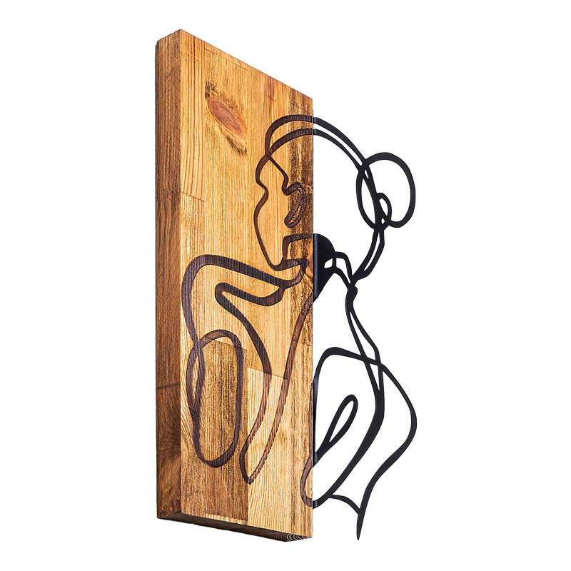 Διακοσμητικό τοίχου Womanel pakoworld ξύλο πεύκου σε φυσική απόχρωση με μαύρο μέταλλο 35x3x50εκ - Image 2