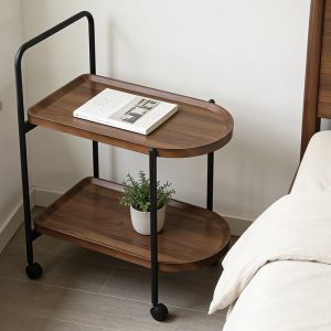 Βοηθητικό τραπέζι Whelea pakoworld τροχήλατο mdf-μέταλλο καρυδί-μαύρο 40x60x69εκ