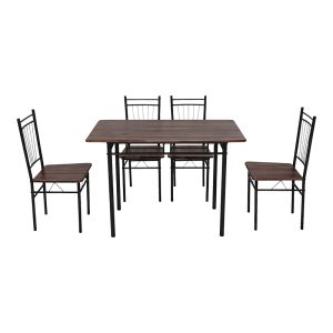 Τραπεζαρία Roza pakoworld σετ 5τμχ mdf καρυδί με μεταλλικό μαύρο πόδι 110x60x75εκ