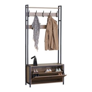 Έπιπλο εισόδου Ventoria pakoworld σε oak απόχρωση με μαύρο μέταλλο 84x30x182εκ