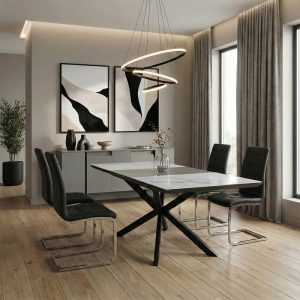 Τραπέζι επεκτεινόμενο Palan pakoworld sintered stone σε όψη μαρμάρου - μαύρο μέταλλο 160-200x80x77εκ