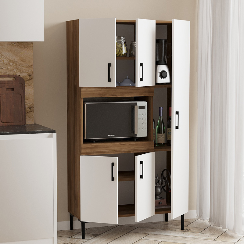 Ντουλάπα κουζίνας Defne pakoworld χρώμα λευκό-καρυδί 89x37.5x160εκ - Image 2