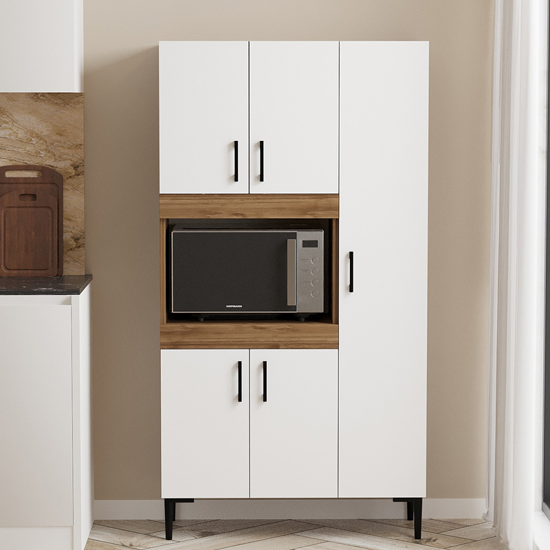 Ντουλάπα κουζίνας Defne pakoworld χρώμα λευκό-καρυδί 89x37.5x160εκ - Image 3