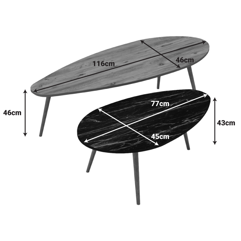 Τραπέζια σαλονιού Monty pakoworld 2 τεμ σε φυσικη-μαύρου μαρμάρου απόχρωση - Image 3