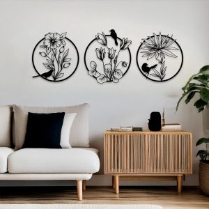 Διακοσμητικό τοίχου Renka pakooworld σετ 3τεμ μαύρο μεταλλικό Φ30x0,15εκ