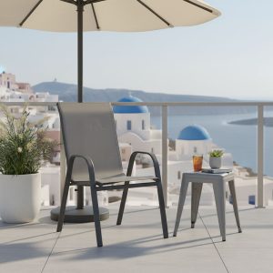 Πολυθρόνα Calan pakoworld στοιβαζόμενη μέταλλο ανθρακί-textilene ανθρακί 54x74x91εκ