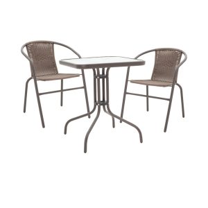 Tραπεζαρία Obbi-Watson pakoworld σετ 3τεμ καφέ μέταλλο-pe rattan 60x60x70εκ