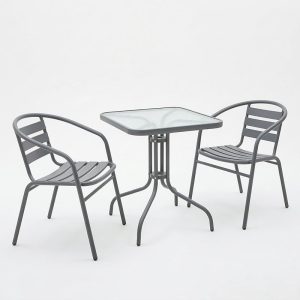 Τραπεζαρία Watson-Tade pakoworld 3τεμ μέταλλο ανθρακί-γυαλί 70x70x70εκ