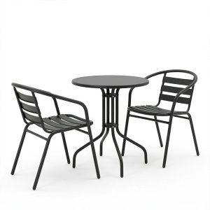 Τραπεζαρία Vergo-Tade pakoworld 3τεμ μαύρο μέταλλο Φ60x70εκ