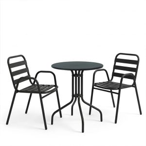 Τραπεζαρία Vergo-Sussie pakoworld 3τεμ μαύρο μέταλλο Φ60x70εκ