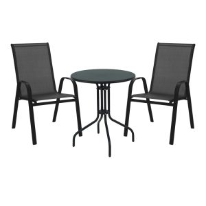 Τραπεζαρία Vergo-Calan pakoworld 3τεμ μαύρο μέταλλο Φ60x70εκ