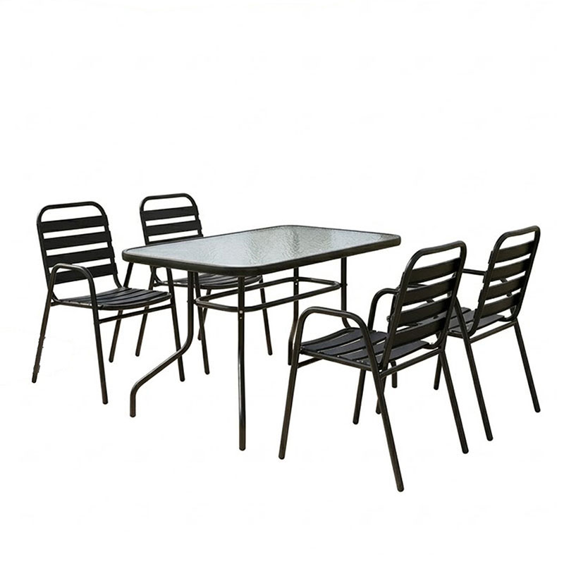 Τραπεζαρία Valor-Sussie pakoworld σετ 5τεμ μέταλλο μαύρο-γυαλί 110x60x70εκ