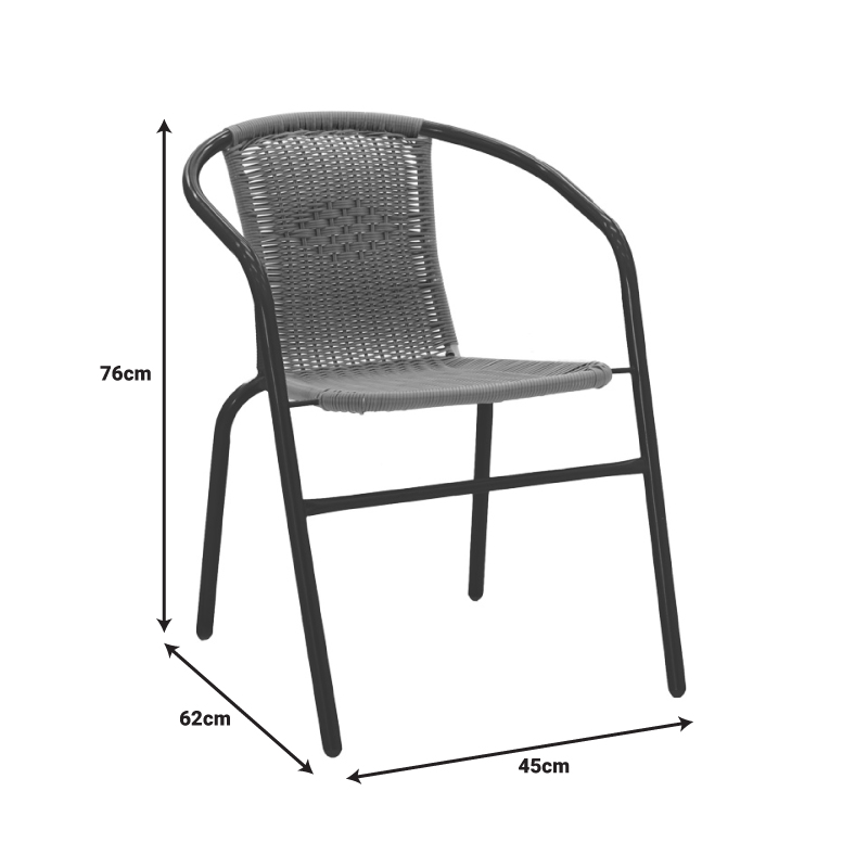 Τραπεζαρία Valor-Obbi pakoworld σετ 5τεμ μέταλλο μαύρο-γυαλί-pe γκρι 110x60x70εκ - Image 7