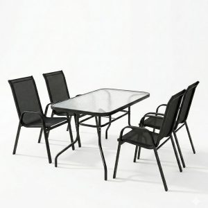 Τραπεζαρία Valor-Calan pakoworld σετ 5τεμ μέταλλο μαύρο-γυαλί-textilene μαύρο 110x60x70εκ