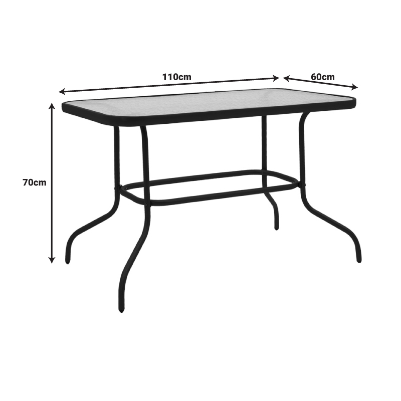 Τραπεζαρία Valor-Calan pakoworld σετ 5τεμ μέταλλο μαύρο-γυαλί-textilene μαύρο 110x60x70εκ - Image 9