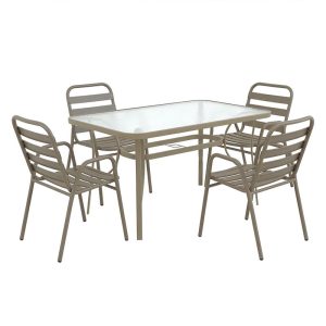 Τραπεζαρία Sussie-Ensure pakoworld 5τεμ μέταλλο-γυαλί σε σαμπανιζέ απόχρωση 140x80x70εκ