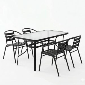 Τραπεζαρία Tade-Ensure pakoworld 5τεμ μέταλλο-γυαλί σε μαύρη απόχρωση 140x80x70εκ