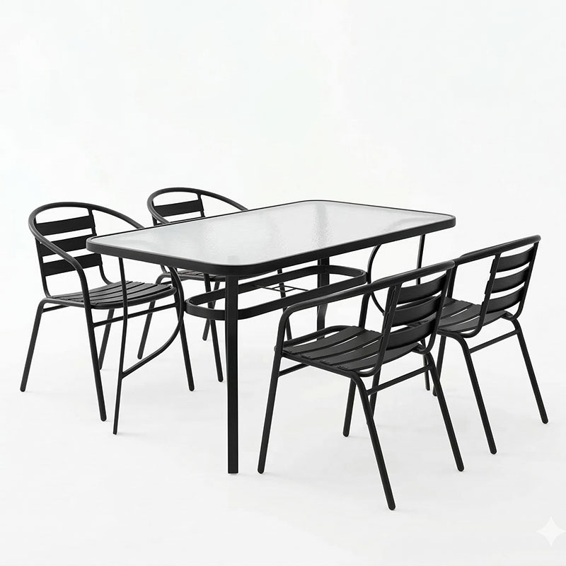 Τραπεζαρία Tade-Ensure pakoworld 5τεμ μέταλλο-γυαλί σε μαύρη απόχρωση 140x80x70εκ