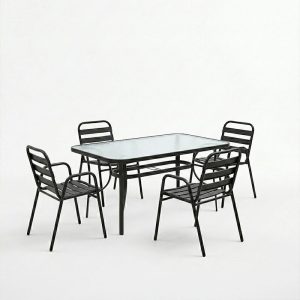 Τραπεζαρία Sussie-Ensure pakoworld 5τεμ μέταλλο-γυαλί σε μαύρη απόχρωση 140x80x70εκ