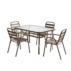 Τραπεζαρία Ensure-Sussie pakoworld 5τεμ μέταλλο σε καφέ απόχρωση 140x80x70εκ