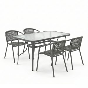 Τραπεζαρία Ensure-Lindaria pakoworld σετ 5τεμ μέταλλο-γυαλί σε ανθρακί απόχρωση 120x70x70εκ