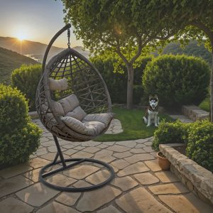 Κούνια Hudson pakoworld κρεμαστή μέταλλο-pp-μαξιλάρι γκρι 109x119x195εκ