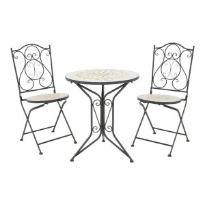 Τραπεζαρία Sellis pakoworld σετ 3τεμ μωσαικό-μέταλλο μαύρο