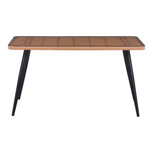 Τραπέζι Naoki pakoworld γυάλινο- pe rattan σε φυσική απόχρωση με μαυρα πόδια 140x80x78εκ