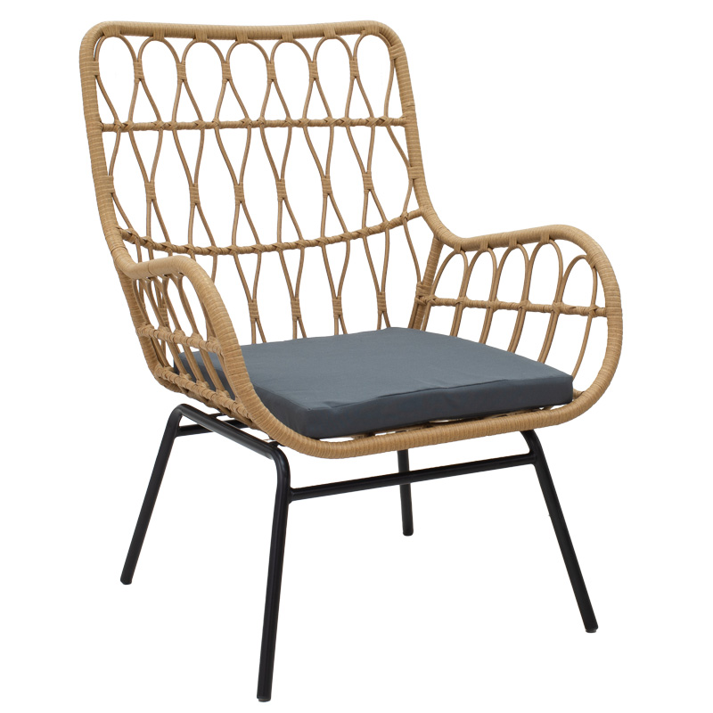 Σαλόνι Naoki-Mabil pakoworld σετ 3τεμ pe rattan σε φυσική απόχρωση με μαύρο μέταλλο - Image 2