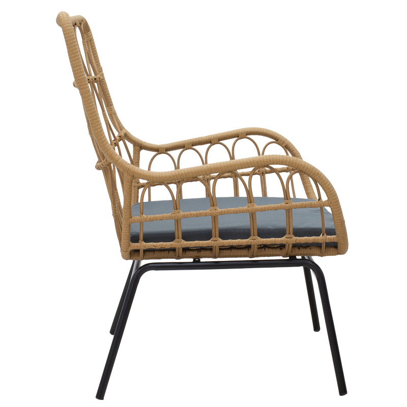 Σαλόνι Naoki-Mabil pakoworld σετ 3τεμ pe rattan σε φυσική απόχρωση με μαύρο μέταλλο - Image 4