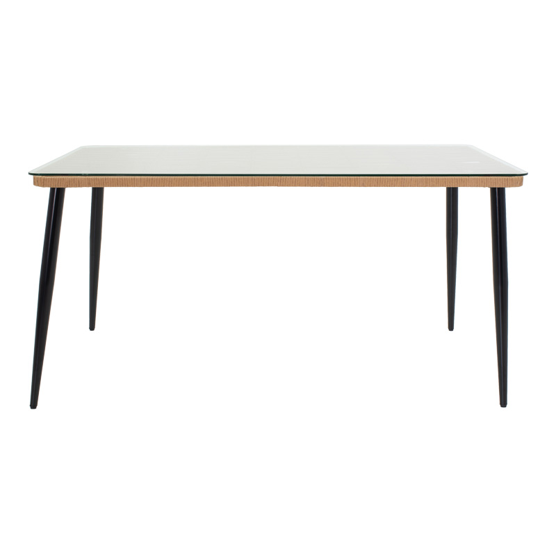 Τραπεζαρία Naoki σετ 7 τεμ pakoworld μέταλλο μαύρο-pe φυσικό-γυαλί 160x90x78εκ - Image 6