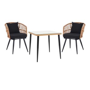 Τραπεζαρία Naoki σετ 3 τεμ pakoworld μέταλλο μαύρο-pe φυσικό-γυαλί 80x80x78εκ