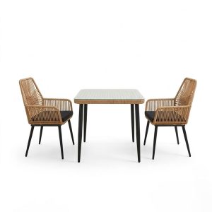 Τραπεζαρία Naoki-Tanish σετ 3 τεμ pakoworld μέταλλο μαύρο-pe φυσικό-γυαλί 80x80x78εκ