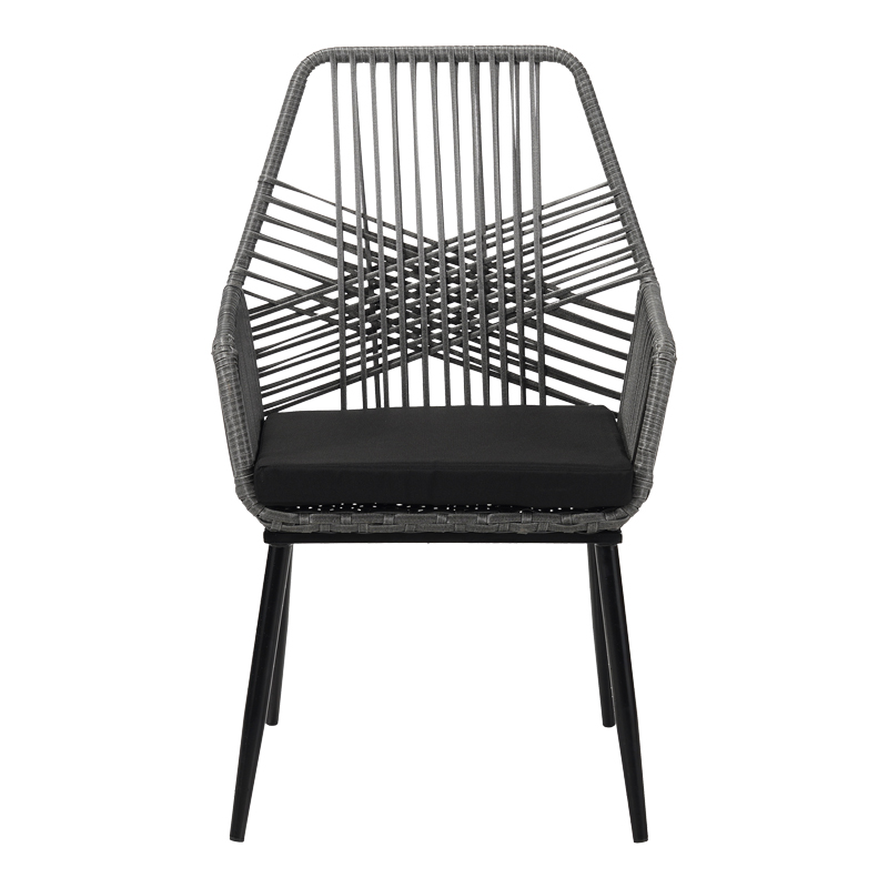 Πολυθρόνα Tanish pakoworld pe rattan σε γκρι απόχρωση με μαύρα μεταλλικά πόδια 58x58.5x87εκ - Image 5