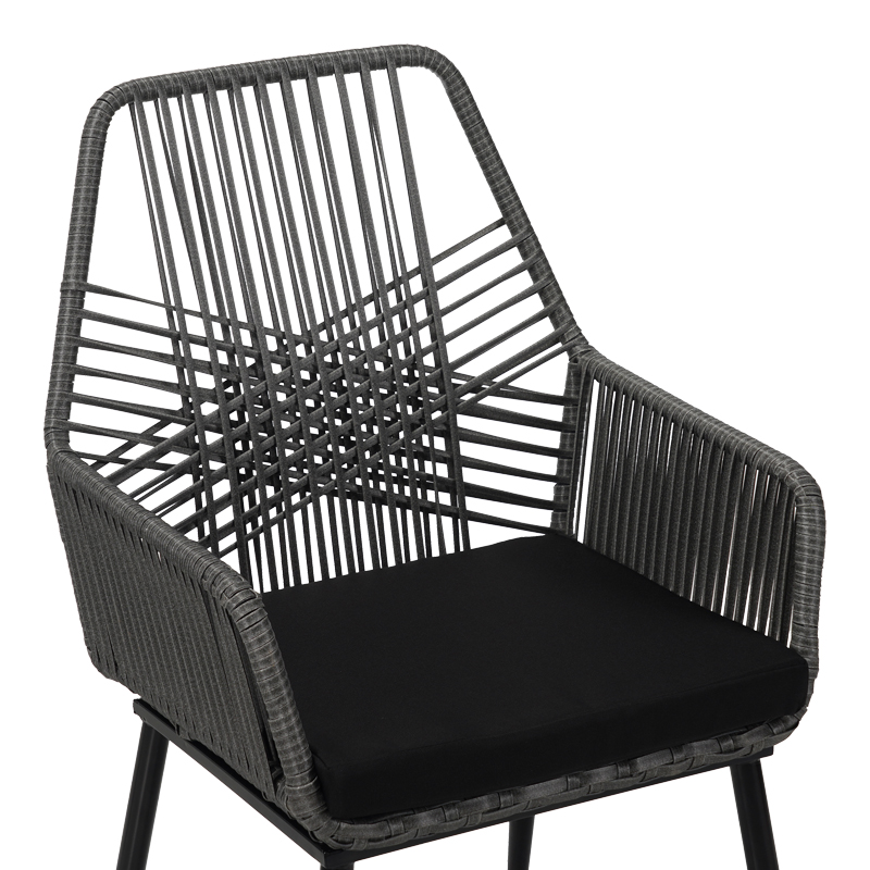 Πολυθρόνα Tanish pakoworld pe rattan σε γκρι απόχρωση με μαύρα μεταλλικά πόδια 58x58.5x87εκ - Image 7