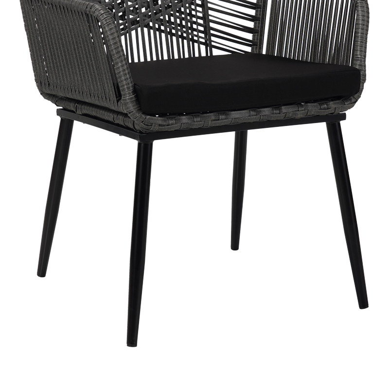 Πολυθρόνα Tanish pakoworld pe rattan σε γκρι απόχρωση με μαύρα μεταλλικά πόδια 58x58.5x87εκ - Image 8