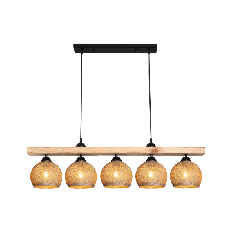 Φωτιστικό οροφής πεντάφωτο Salote pakoworld Ε27 σε καφέ-φυσική απόχρωση 100x18x24εκ - Image 2