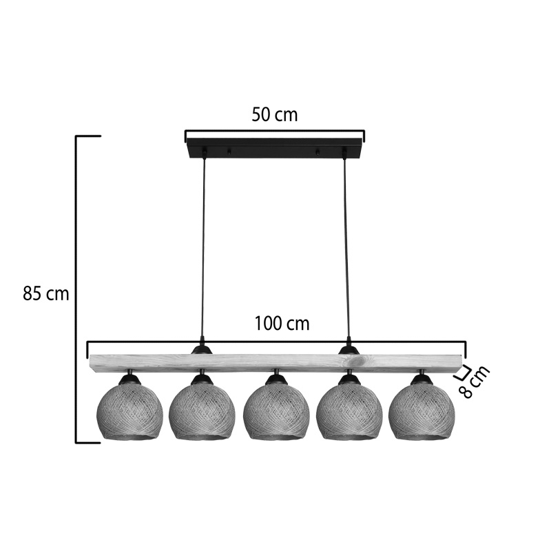 Φωτιστικό οροφής πεντάφωτο Salote pakoworld Ε27 σε καφέ-φυσική απόχρωση 100x18x24εκ - Image 3