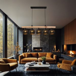 Φωτιστικό οροφής πεντάφωτο Salote pakoworld Ε27 σε καφέ-μαύρη απόχρωση 100x18x24εκ