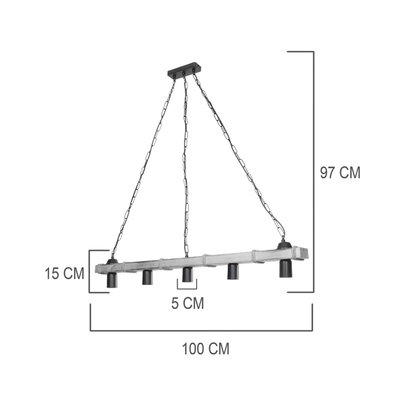 Φωτιστικό οροφής πεντάφωτο Lagoon pakoworld Ε27 σε καφέ απόχρωση 100x8.5x10.5εκ - Image 3