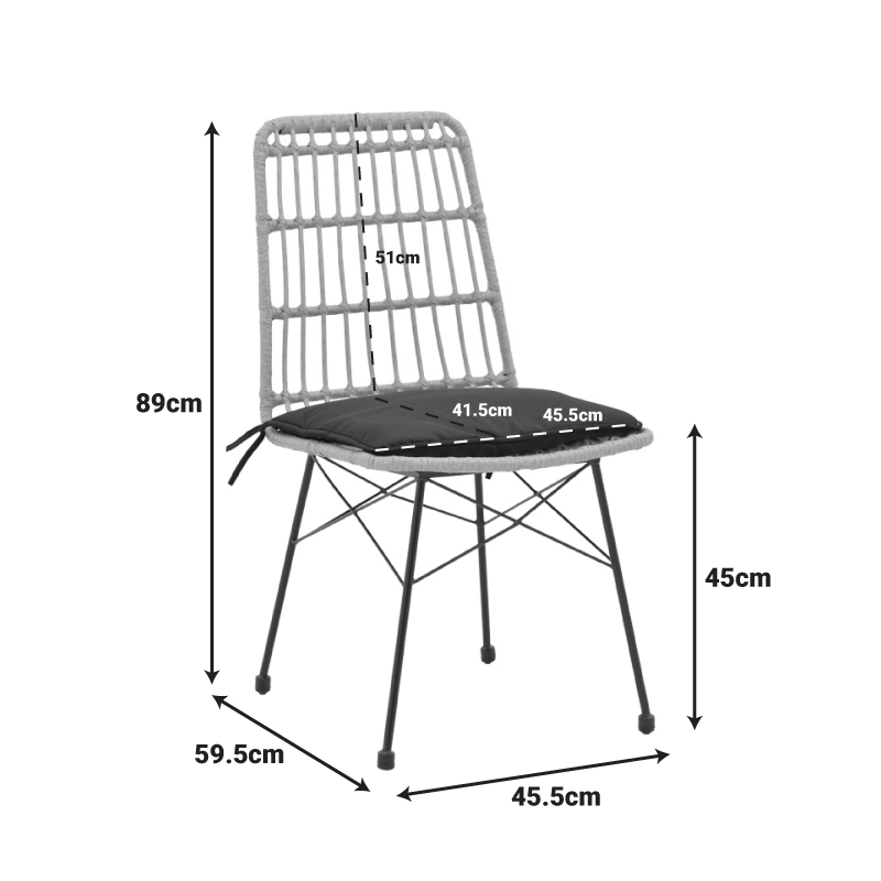 Καρέκλα Naoki pakoworld rattan σε φυσική απόχρωση με μαύρο μαξιλάρι και μεταλλικό μαύρο πόδι 45.5x59.5x89εκ - Image 2