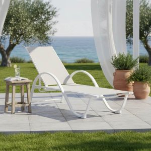 Ξαπλώστρα με μπράτσα Attain pakoworld λευκό αλουμίνιο και textilene σε μπεζ απόχρωση 191x64x32εκ